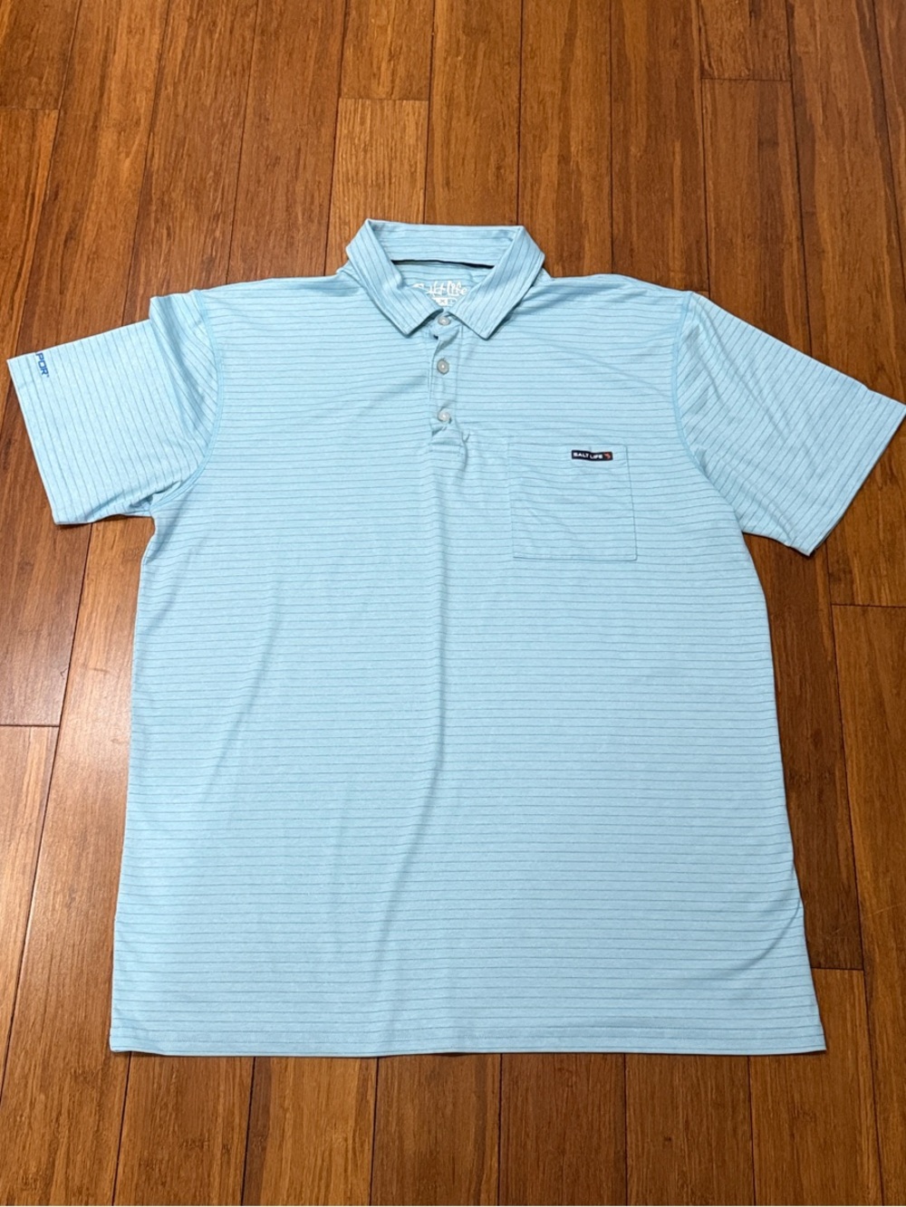Salt Life Light Blue Striped Polo with Chest Pocket